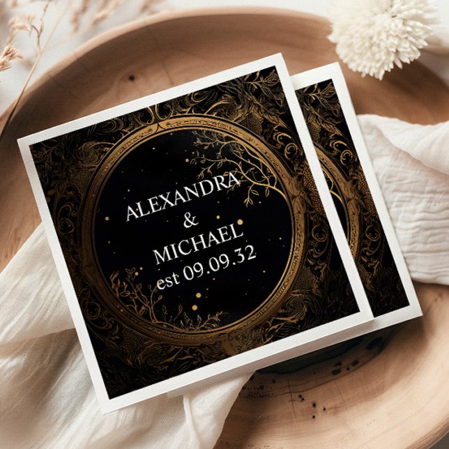 Servilleta De Papel Boda Mística Celestial Negra y Dorada (Subido por el creador)