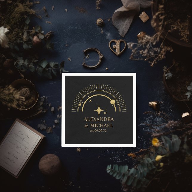 Servilleta De Papel Boda Mística de Galaxia Celestial de Oro Negro (Subido por el creador)