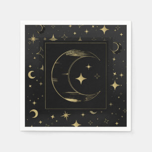 Servilleta De Papel Boda moderna celeste de luna y estrellas negra y d