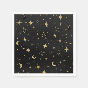 Servilleta De Papel Boda moderna celeste de luna y estrellas negra y d