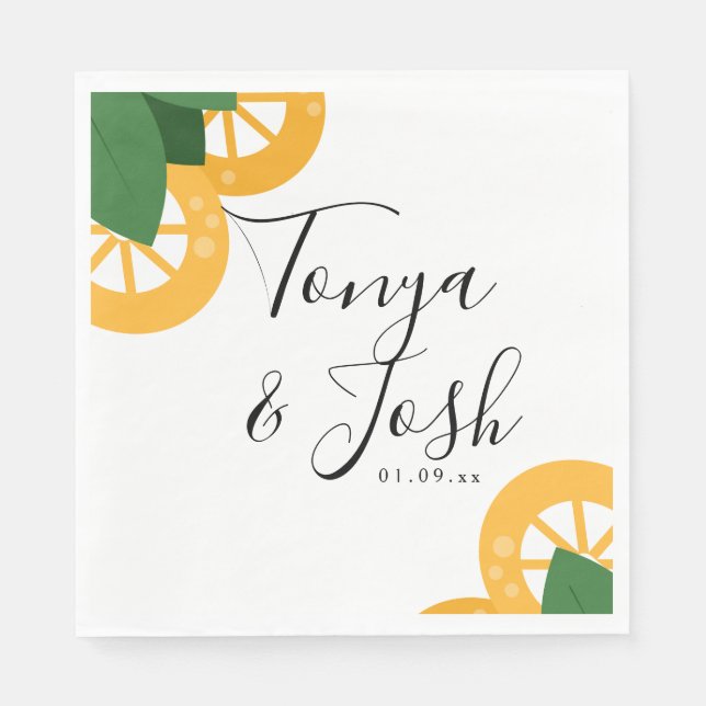 Servilleta De Papel Boda Moderna con Limón Citrus en Negrita (Anverso)