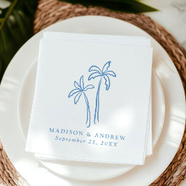 Servilleta De Papel Boda moderna con palmeras azules dibujadas a mano