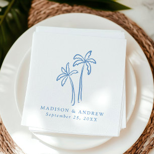 Servilleta De Papel Boda moderna con palmeras azules dibujadas a mano