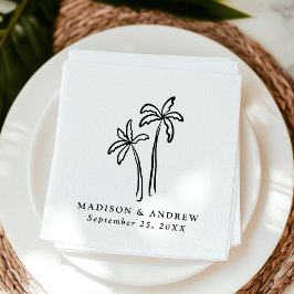 Servilleta De Papel Boda Moderna con Palmeras Negras Dibujadas a Mano