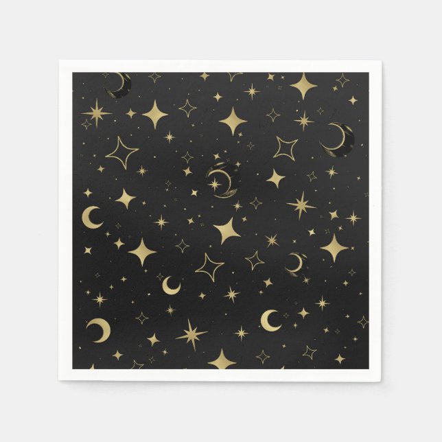 Servilleta De Papel Boda moderna de luna y estrellas celestes negras y (Anverso)