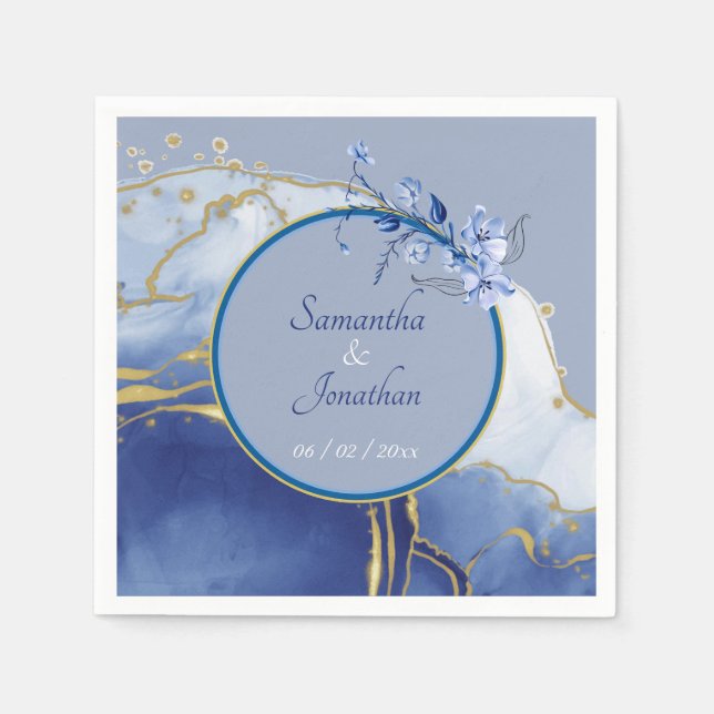 Servilleta De Papel Boda Moderna de Mármol Azul Acuático (Anverso)