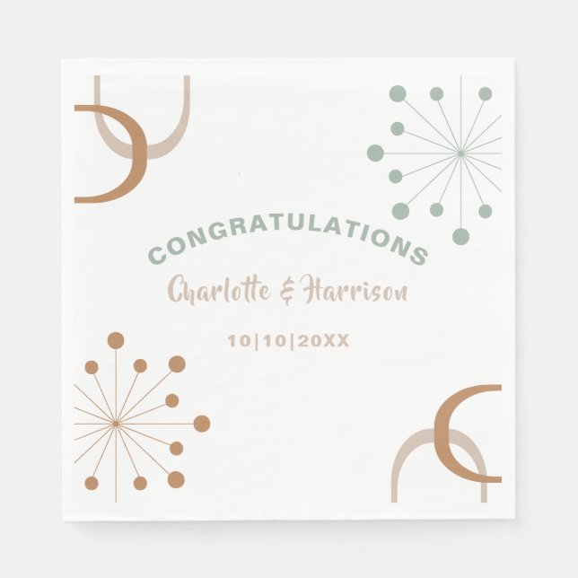 Servilleta De Papel Boda moderna de mediados de siglo con estallido at (Anverso)