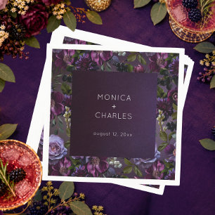 Servilleta De Papel Boda moderna floral lavanda púrpura oscura y melan