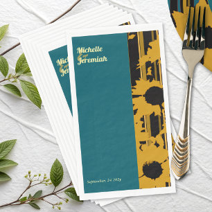 Servilleta De Papel Boda moderna girasol azul teal dorado