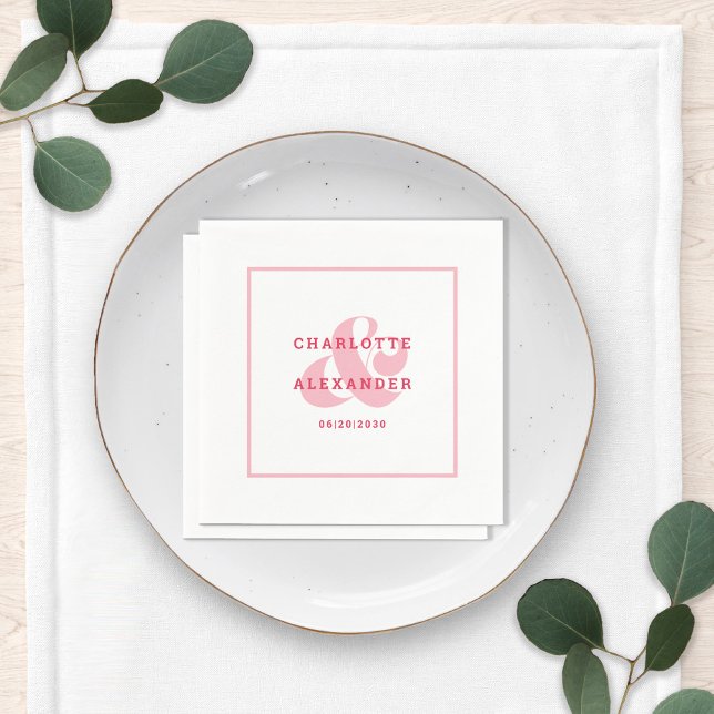 Servilleta De Papel Boda Moderna Magenta Rojo Ampersand Novia y Novio (Subido por el creador)