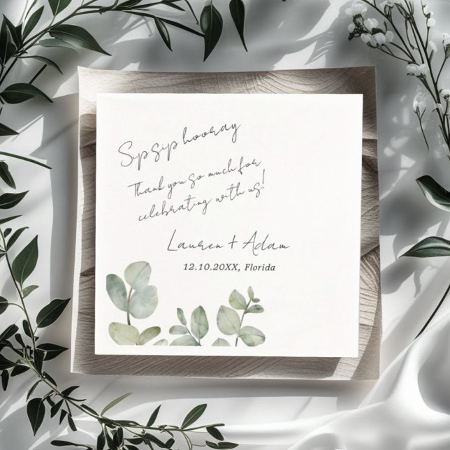 Servilleta De Papel Boda moderna simple con vegetación de eucalipto (Subido por el creador)