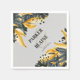 Servilleta De Papel Boda moderno de color gris y amarillo floral flora
