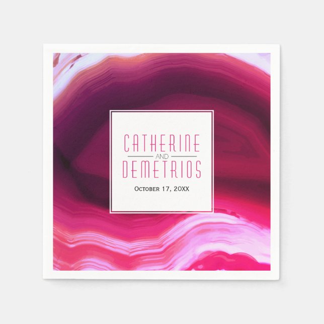 Servilleta De Papel Boda moderno de la rebanada de ágata rosa de Fuchs (Anverso)