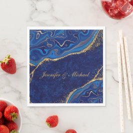 Servilleta De Papel Boda moderno dorado y azul elegante nombre persona