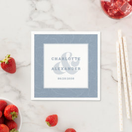 Servilleta De Papel Boda moderno Dusty Blue Trendy Bride & Groom
