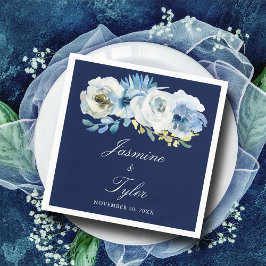 Servilleta De Papel Boda moderno elegante floral azul marino