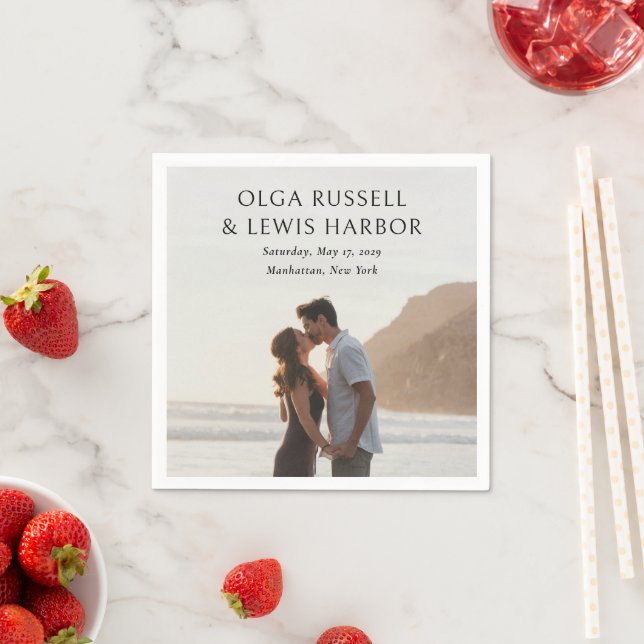 Servilleta De Papel Boda moderno negro simple (In situ)