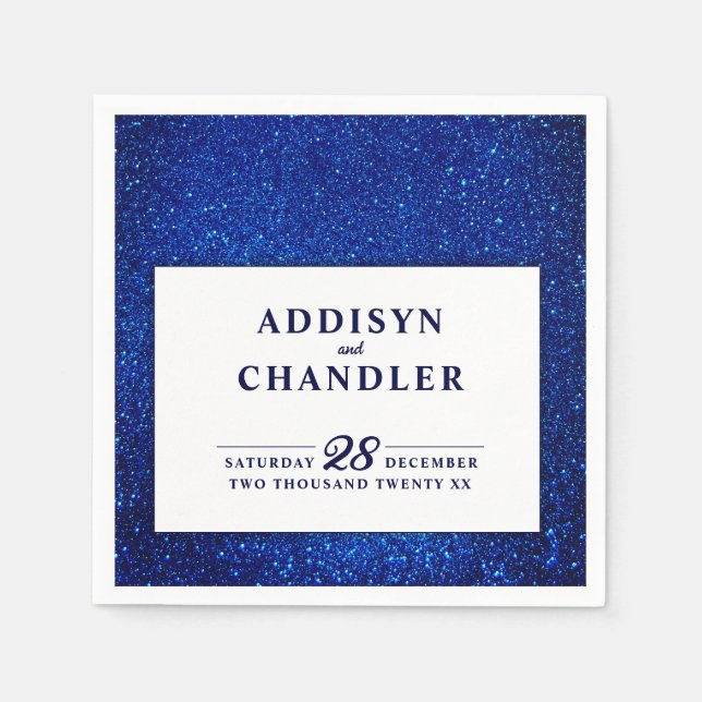 Servilleta De Papel Boda moderno simple y elegante blanco y azul de la (Anverso)