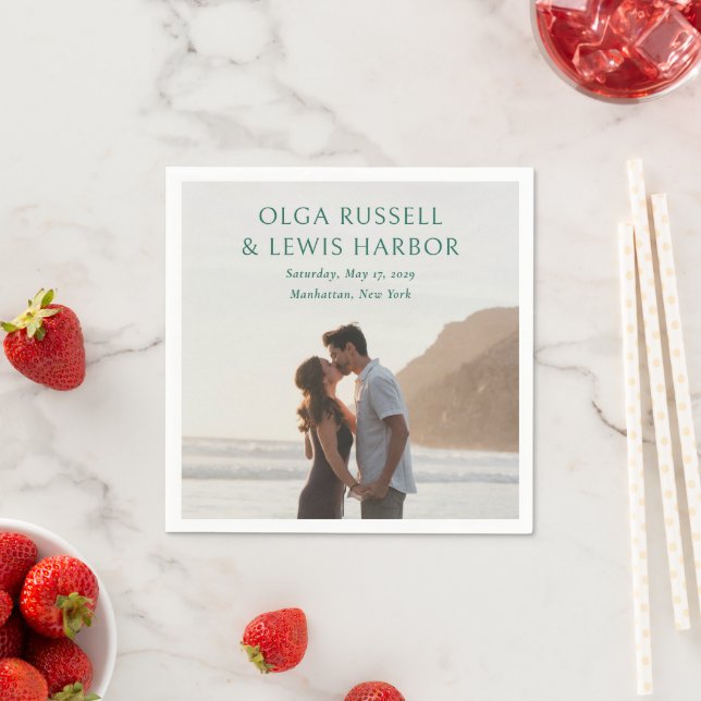 Servilleta De Papel Boda moderno verde esmeralda simple (In situ)