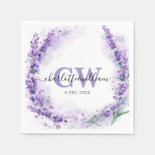 Servilleta De Papel Boda Monograma Acuarela Elegante Lavanda