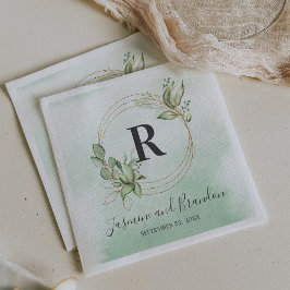 Servilleta De Papel Boda Monograma Acuarela Verde Dorado