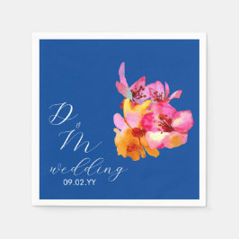 Servilleta De Papel Boda Monograma Acuarelado Florales Brillantes Azul