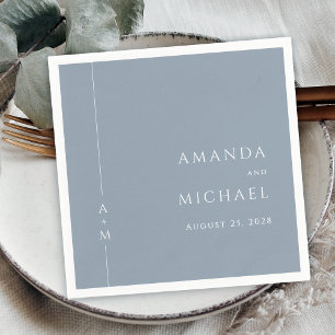 Servilleta De Papel Boda Monograma Clásico Sencillo y Dusto Azul Elega