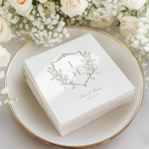 Boda Monograma Cresta Floral Regencia Verde Salvia