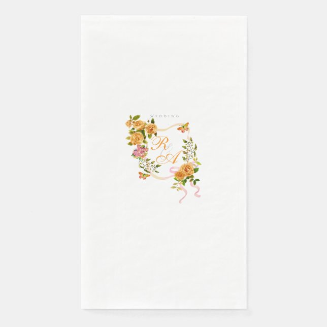 Servilleta De Papel Boda monograma de cinta Rosa dorada (Anverso)