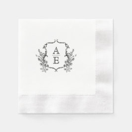 Servilleta De Papel Boda Monograma de Escudo blanco y negro
