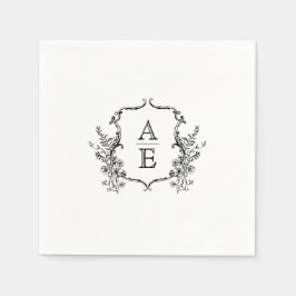 Servilleta De Papel Boda Monograma de Escudo blanco y negro