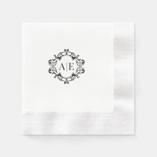 Servilleta De Papel Boda Monograma de Escudo blanco y negro antiguo
