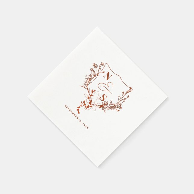 Servilleta De Papel Boda Monograma de Escudo floral rústico formal (Borde)