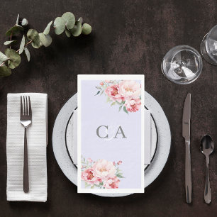 Servilleta De Papel Boda monograma de flores de rosas rosas rosadas de
