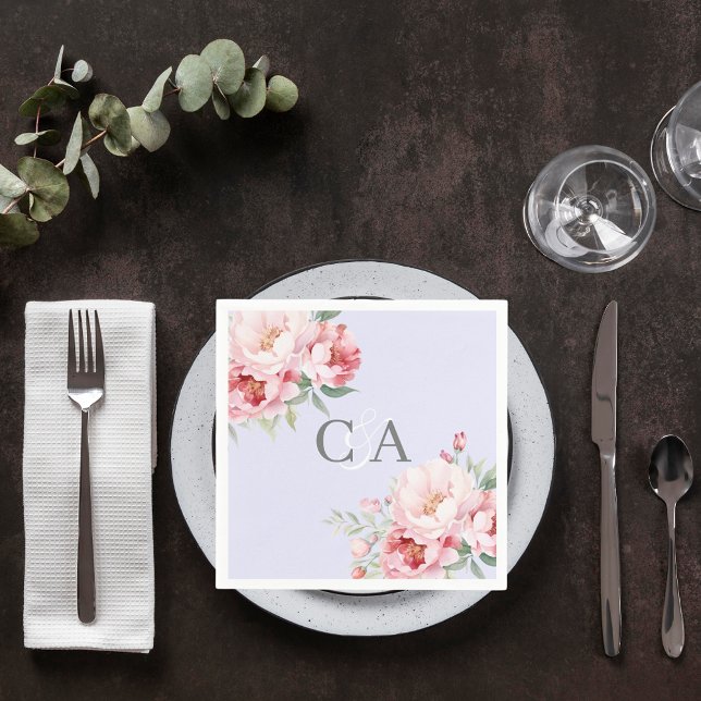 Servilleta De Papel Boda monograma de flores de rosas rosas rosadas de (Subido por el creador)