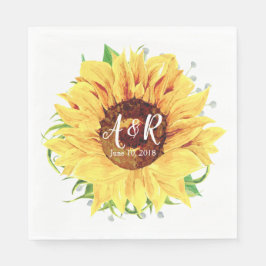 Servilleta De Papel Boda monograma de girasol amarillo
