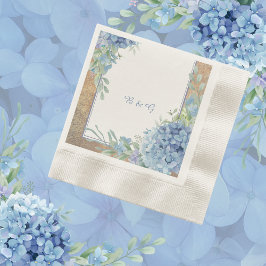 Servilleta De Papel Boda Monograma de Hidrangea Azul Romántica