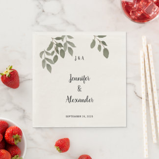 Servilleta De Papel Boda monograma de hojas botánicas rústicas