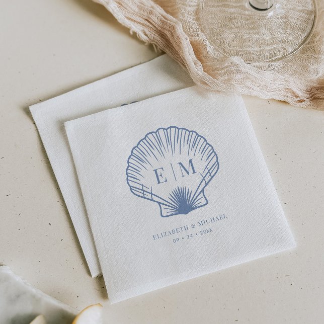 Servilleta De Papel Boda Monograma de la concha azul costera (Subido por el creador)