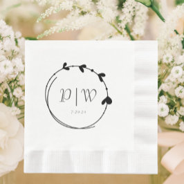 Servilleta De Papel Boda Monograma de la corona de corazón simple negr