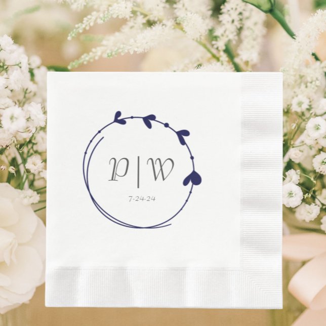 Servilleta De Papel Boda Monograma de la guirnalda azul de corazón sim (In Situ Wedding)