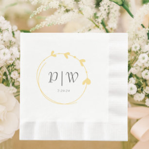 Servilleta De Papel Boda Monograma de mancha de corazón simple amarill