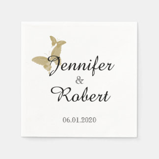 Servilleta De Papel Boda monograma de mariposa de doble anillo