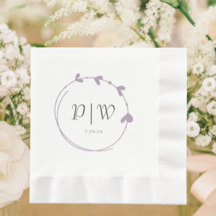 Servilleta De Papel Boda Monograma de Mauve Simple Heart Wreath