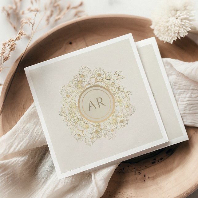 Servilleta De Papel Boda Monograma de oro de cosecha (Subido por el creador)