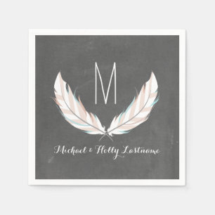 Servilleta De Papel Boda Monograma de plumas + cartuchos
