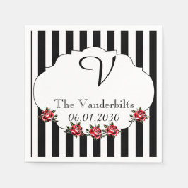 Servilleta De Papel Boda Monograma de Rosa Roja Blanca Negra