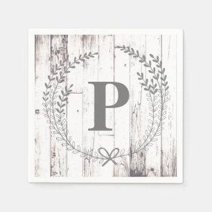Servilleta De Papel Boda Monograma de Rústica de Madera Blanca