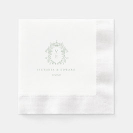 Servilleta De Papel Boda Monograma del Escudo verde sabio