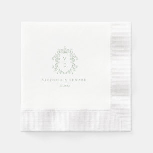 Servilleta De Papel Boda Monograma del Escudo verde sabio